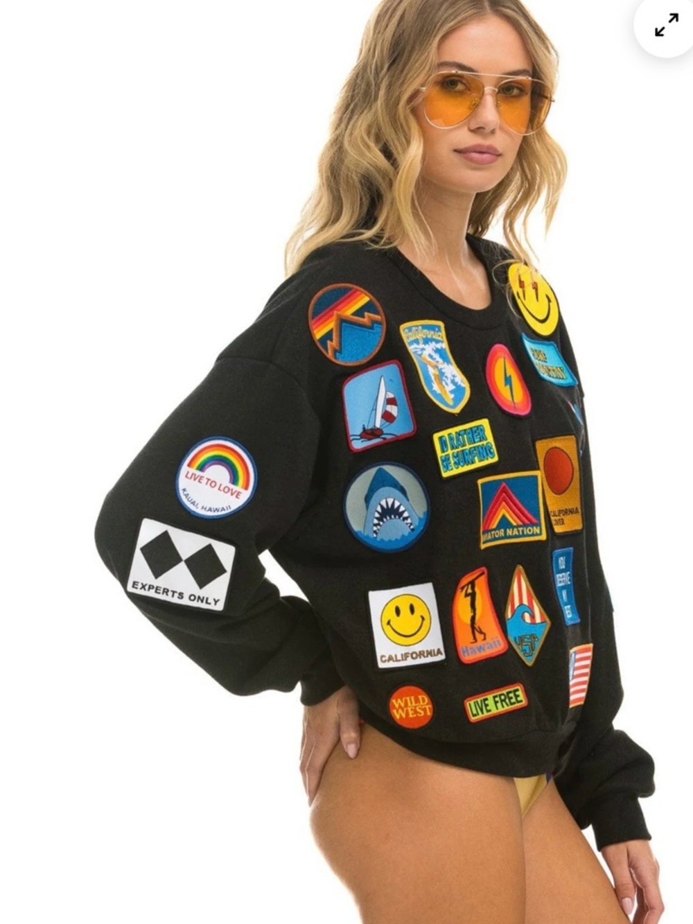 Aviator Nation VINTAGE PATCH RELAXED CREW SWEATSHIRT - BLACK XS NWT - Picture 5 of 9